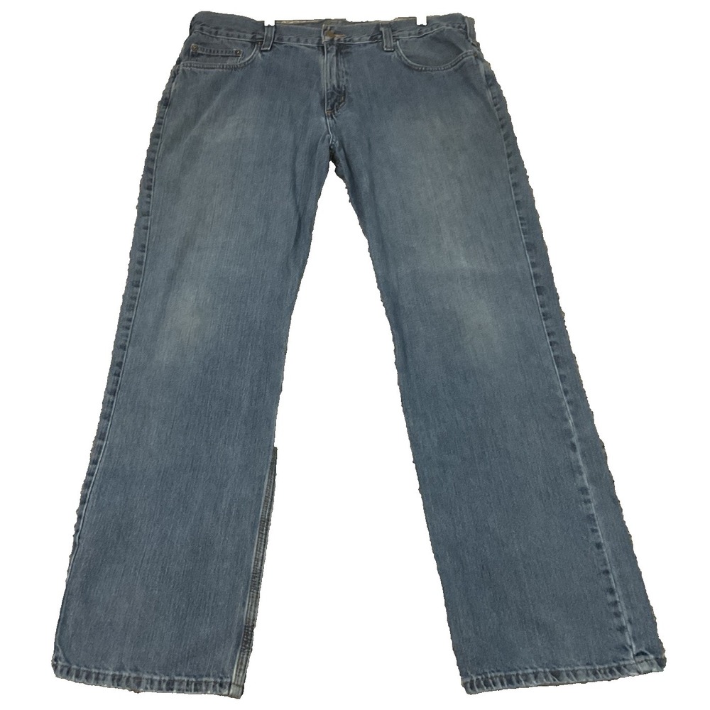 Carhartt Rugged Relaxed Straight Cowboy Work Med Wash Jeans Size 38x34 (38x31M)